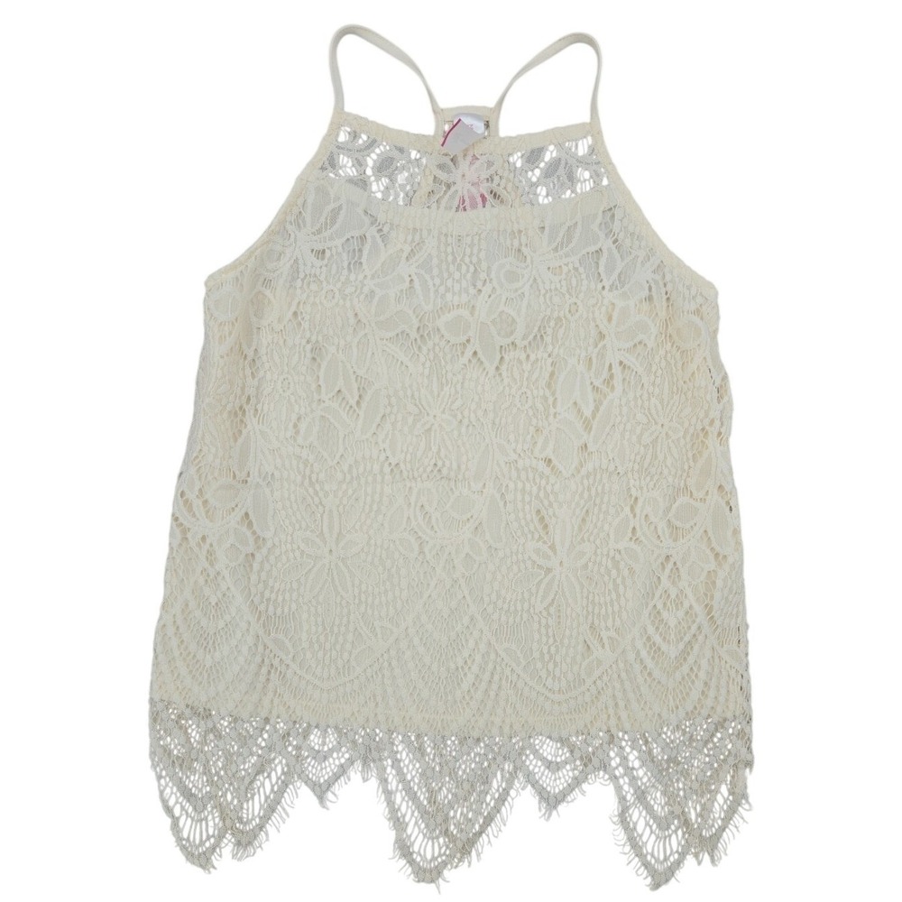 No Boundaries SMALL Ivory Lace Tank Lined No Stretch Romantic Cottagecore Top